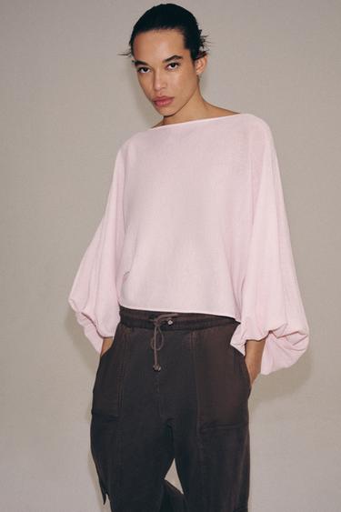KNIT VOLUME SLEEVE TOP - Pale pink by Zara