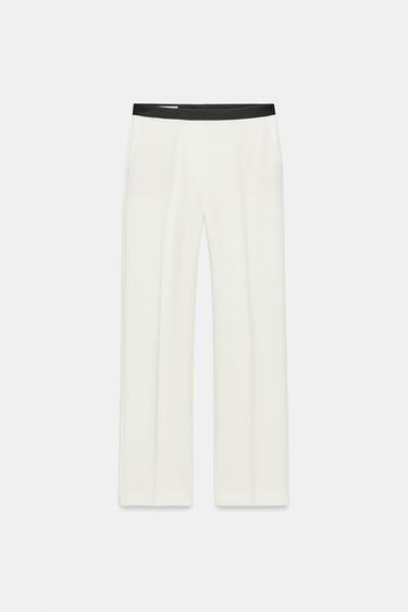 PANTALÓN RECTO CINTURA CONTRASTE - Blanco roto de Zara - Imagen 0