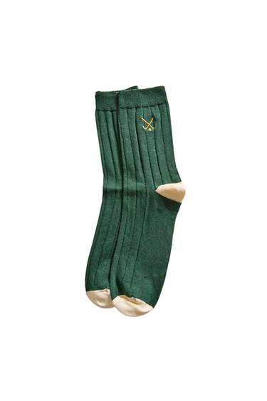 BAVLNĚNÉ PONOŽKY S GOLFOVÝM MOTIVEM - Zelená / Přírodní od Zara
