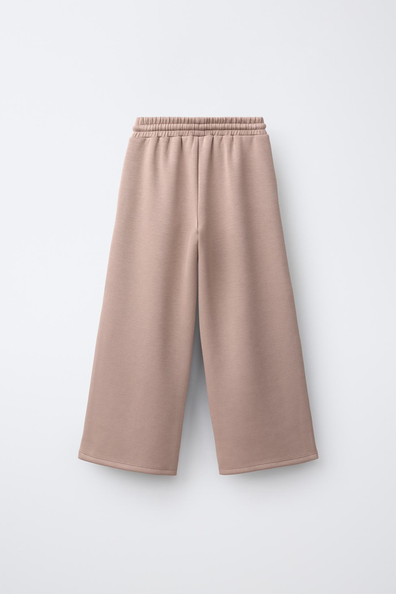 CONTRAST SPORTY WIDE-LEG PANTS — Brown / Taupe