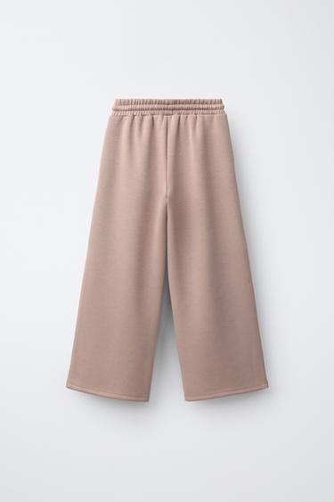 CONTRAST SPORTY WIDE-LEG PANTS — Brown / Taupe 2