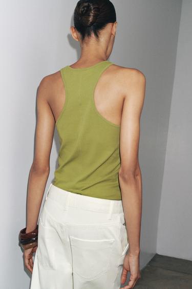 BUTTON COTTON TOP - Olive green by Zara - Image 2