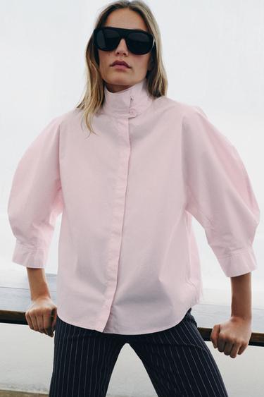 ZW COLLECTION PUFF SLEEVE SHIRT - Light pink by Zara