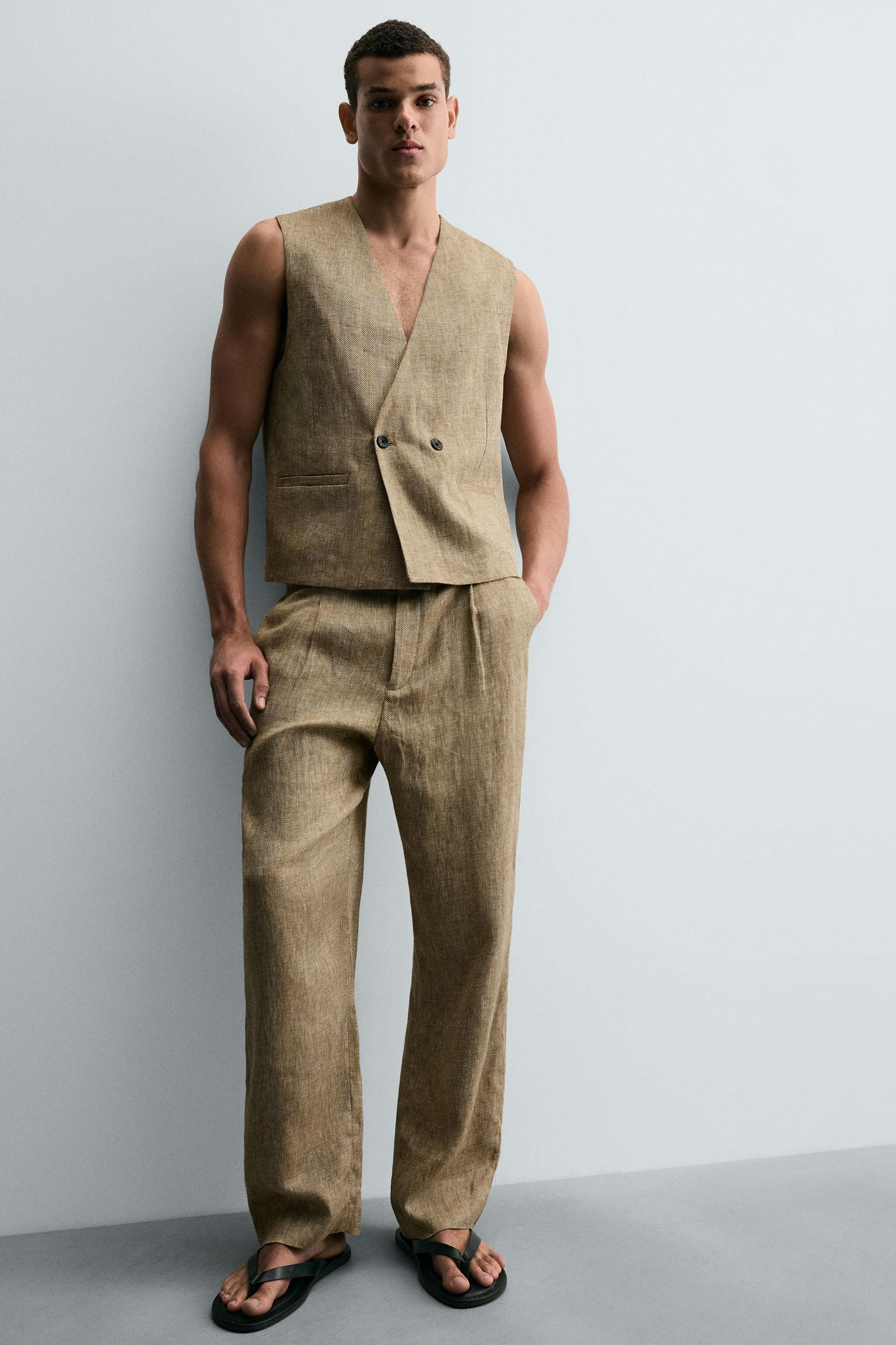 100% LINEN PLEATED TROUSERS - Greenish | ZARA South Africa