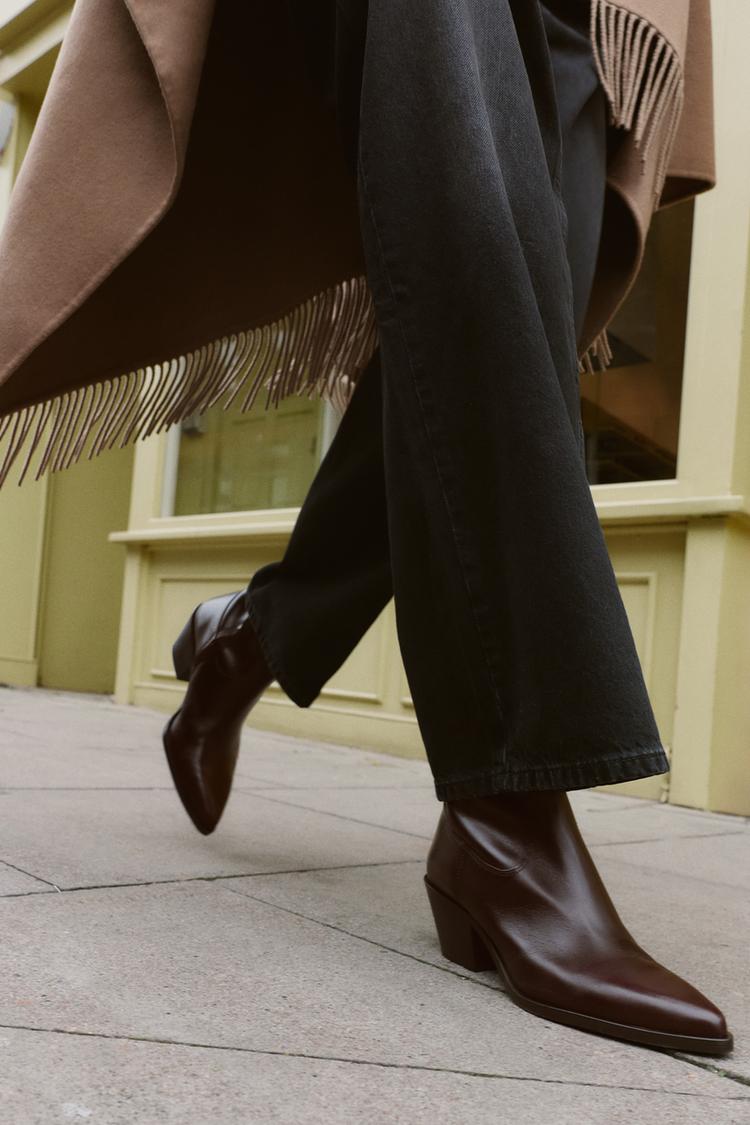 LEATHER COWBOY ANKLE BOOTS Burgundy Red ZARA Singapore