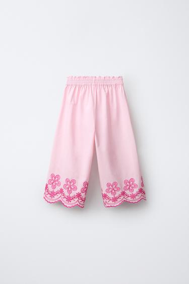 PANTALÓN CULOTTE FLORES BORDADAS - Rosa de Zara
