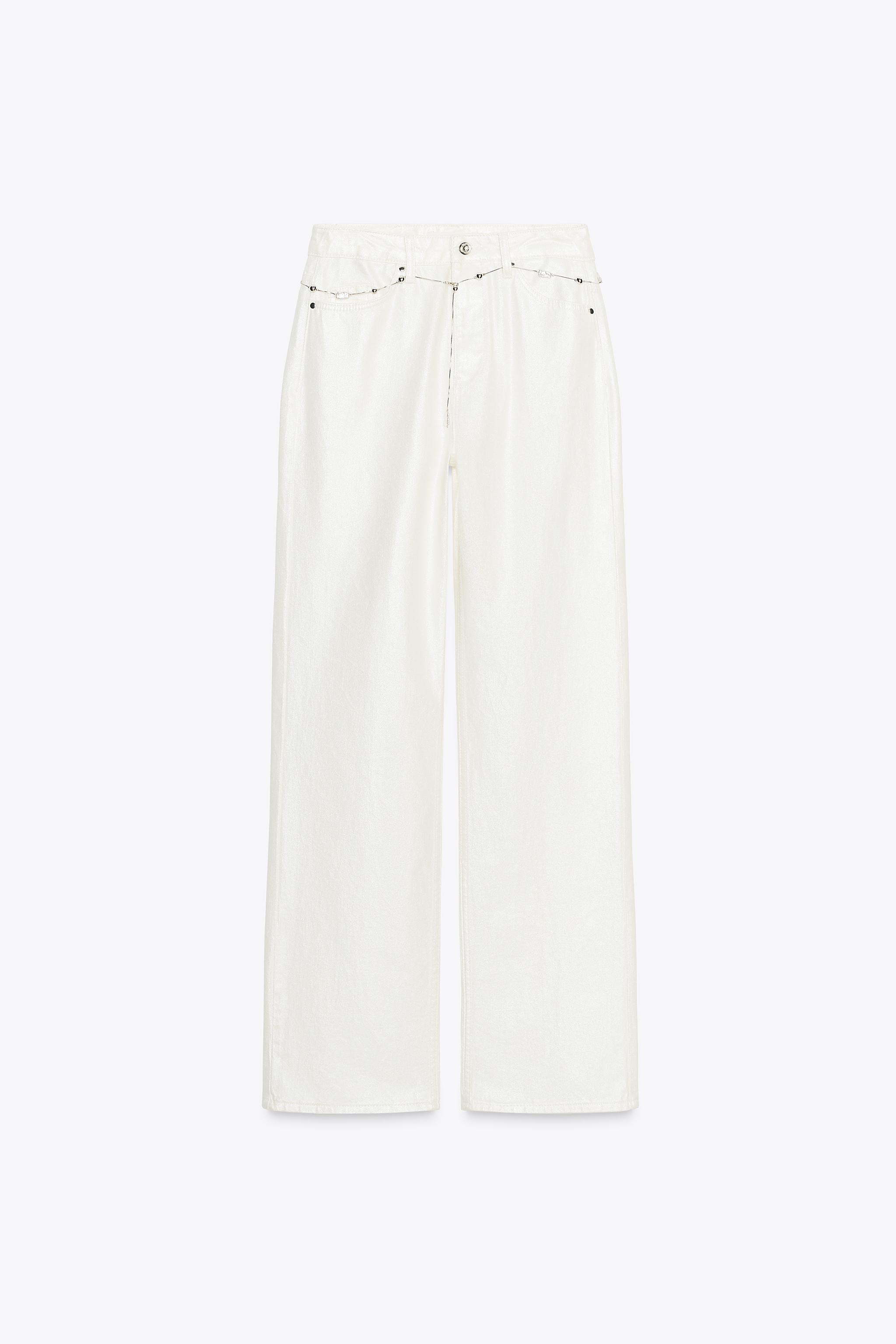 Z1975 PEARLESCENT EFFECT BELTED JEANS - Oyster-white | ZARA
