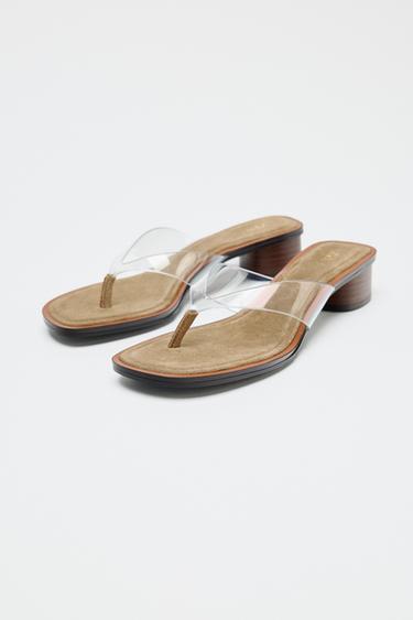 VINYL BLOCK HEEL SANDALS - Light beige by Zara - Image 2