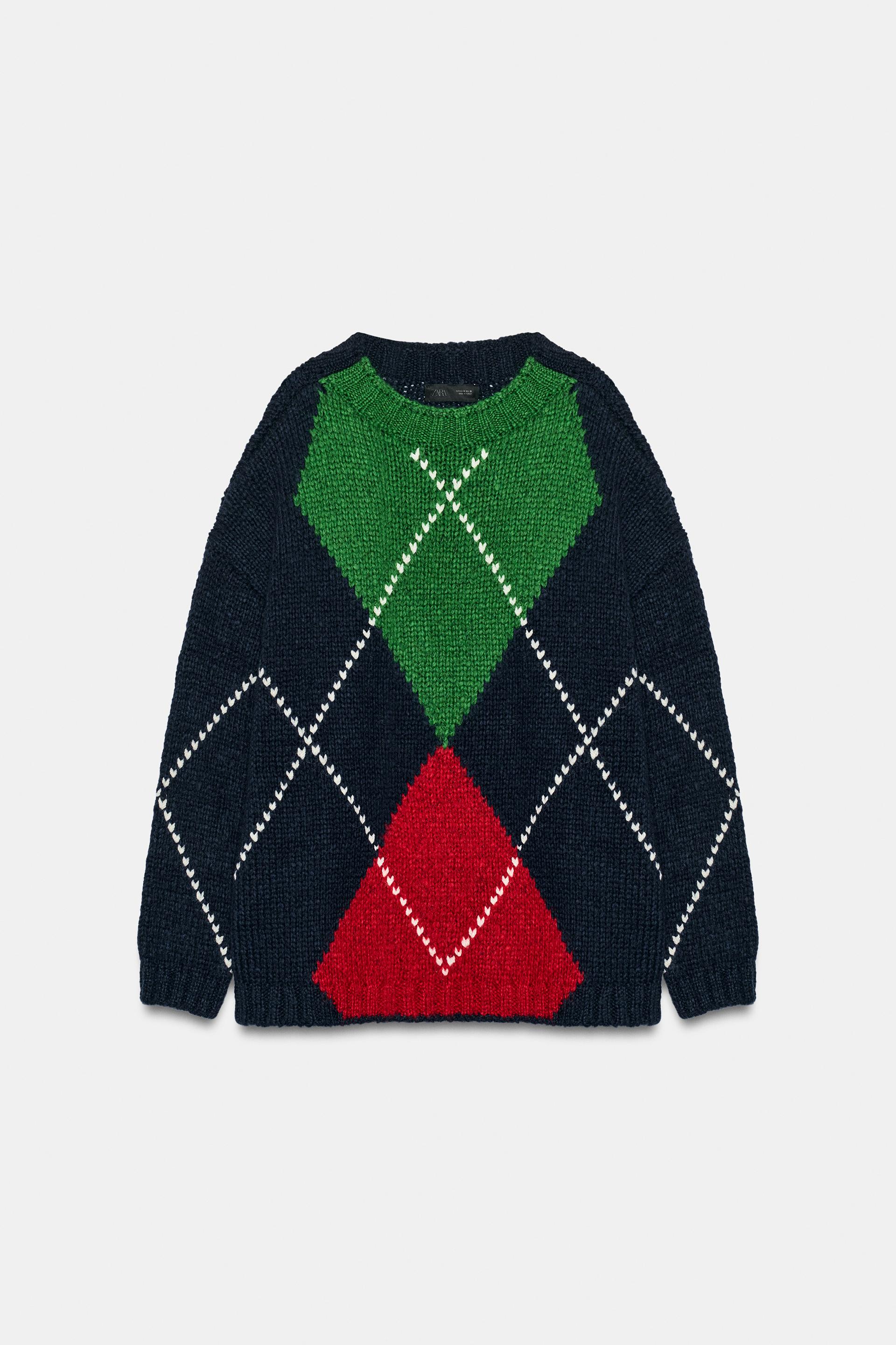 ARGYLE KNIT OVERSIZED SWEATER thumbnail 5