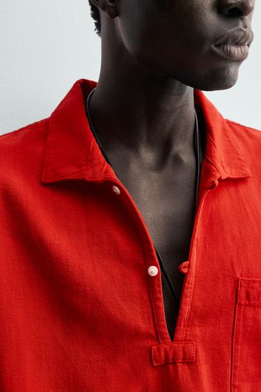 COTTON/LINEN POLO SHIRT - Red by Zara - Image 5