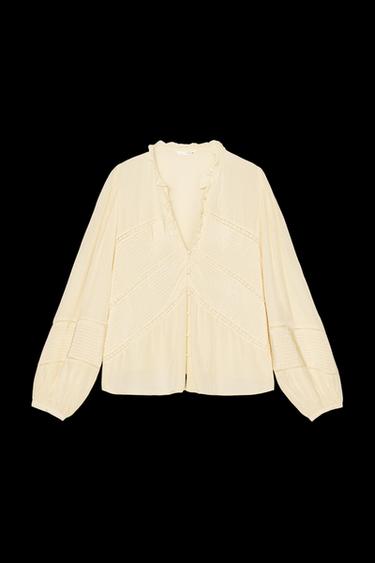 BLUSE MIT ZIERSAUM UND ZIERBÄNDERN - Pastellgelb von Zara - Bild 0