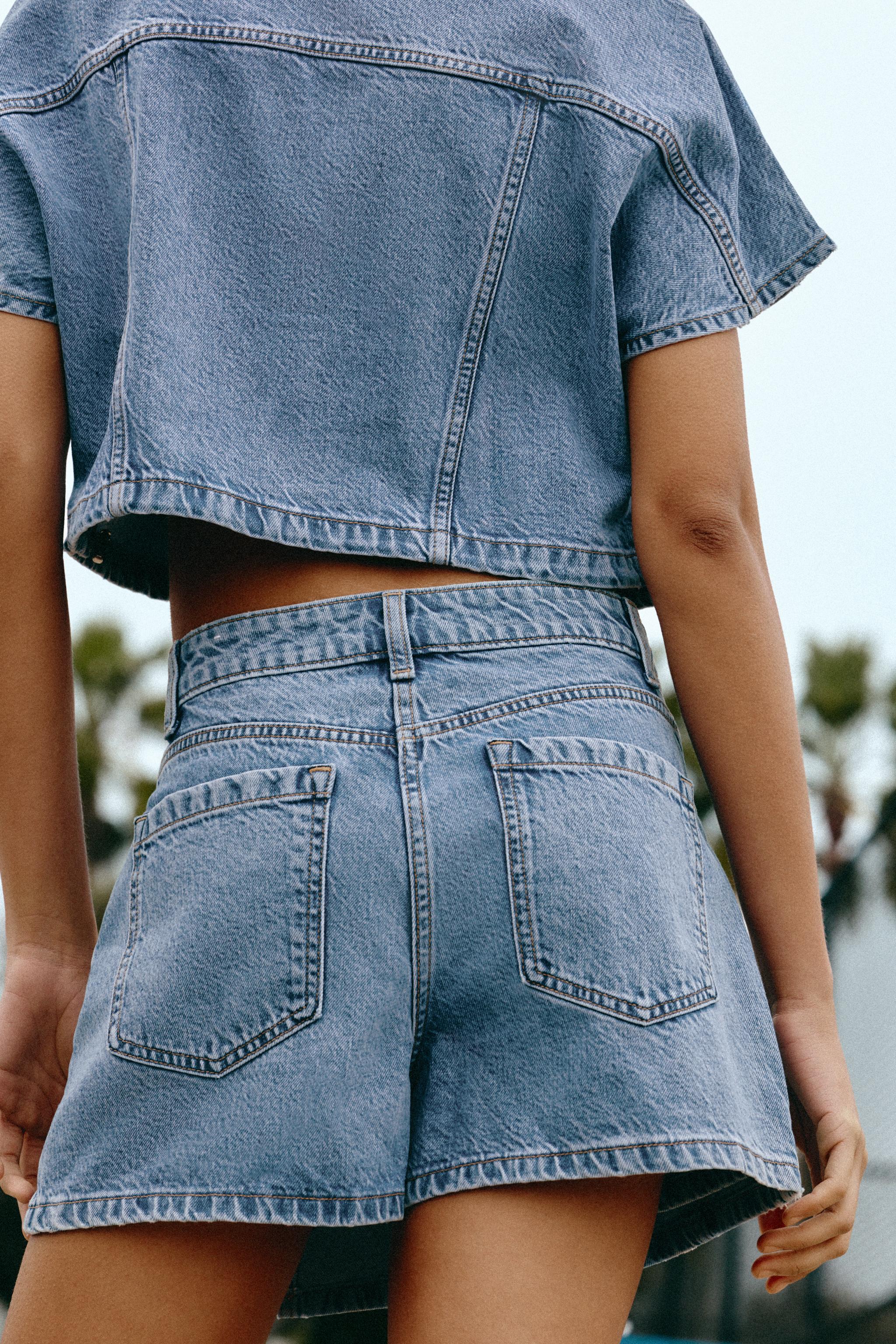 Zara Z1975 KRUVAZE DENIM ŞORT ETEK görsel 4