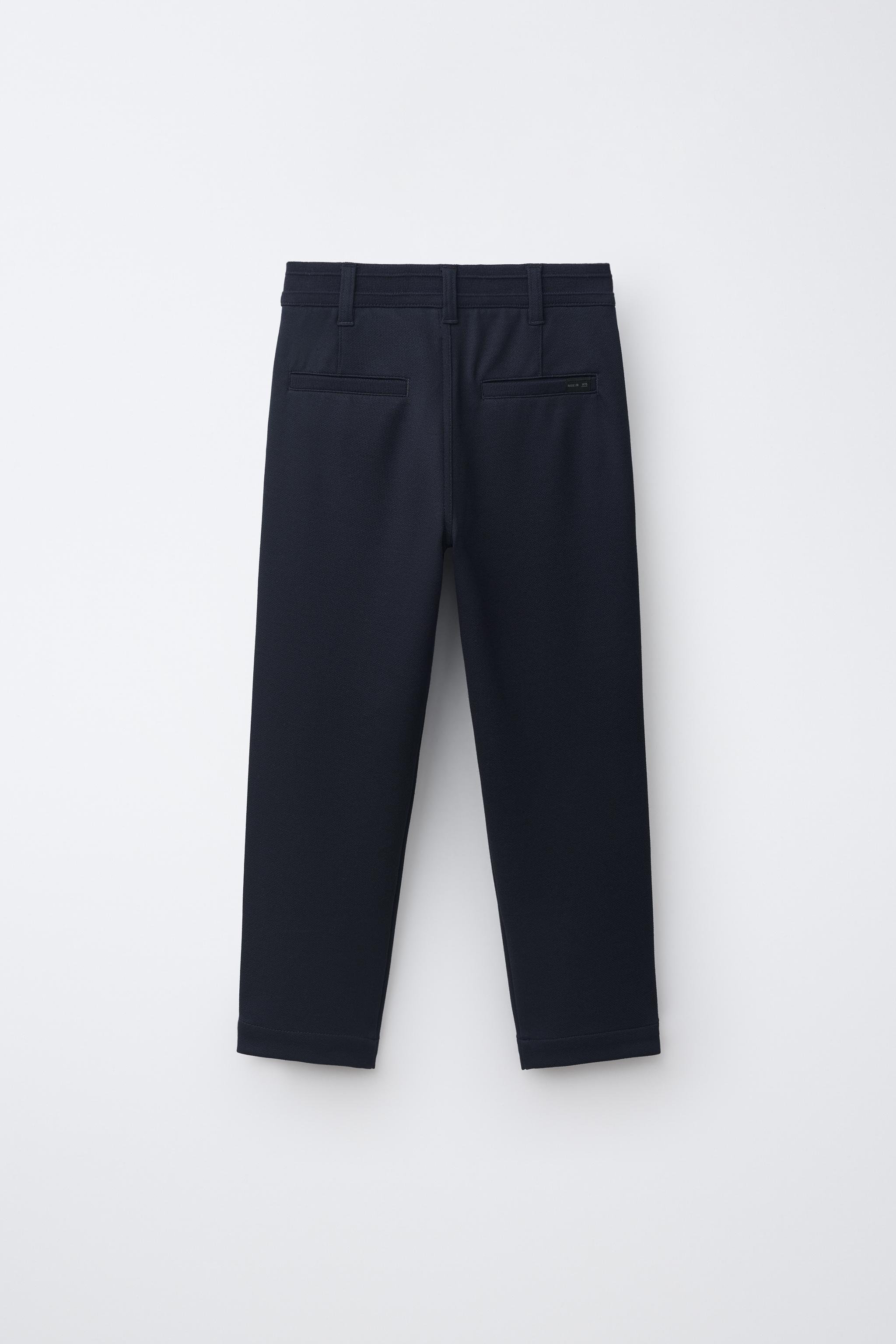 RIBBED WAIST STRAIGHT LEG PANTS - Dark navy