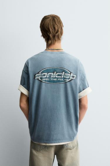 WASHED GRAPHIC T-SHIRT - Faded blue by Zara - Image 2