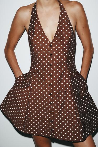 VESTIDO POPELÍN ESTAMPADO - marron/blanco de Zara