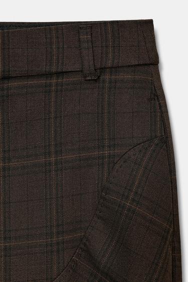 Zara PLAID SEAMED PANTS - Khaki