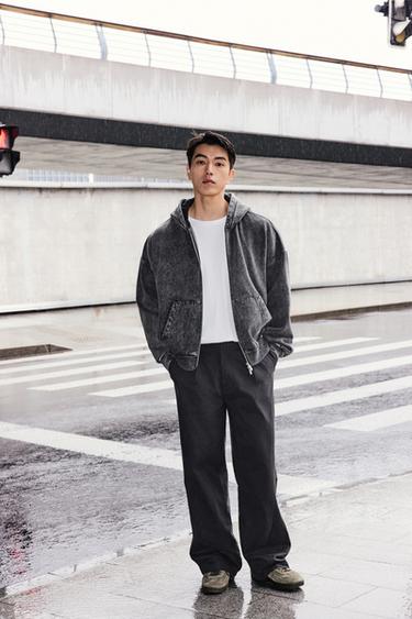 Zara 車線扭轉打褶長褲 - 灰色