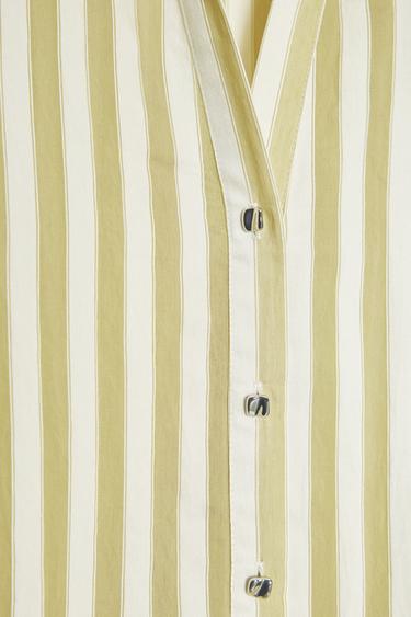 Zara STRIPED SHIRT - Green / Ecru