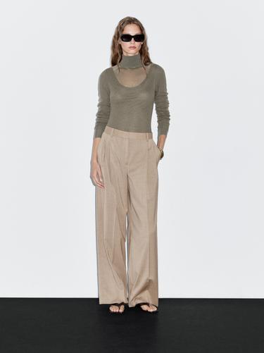 Pantalón de pinzas 100% lana - Beige de Zara - Imagen 0