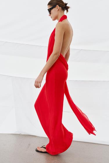 100% VISCOSE HALTER NECK FLOWING DRESS - Red by Zara - Image 7