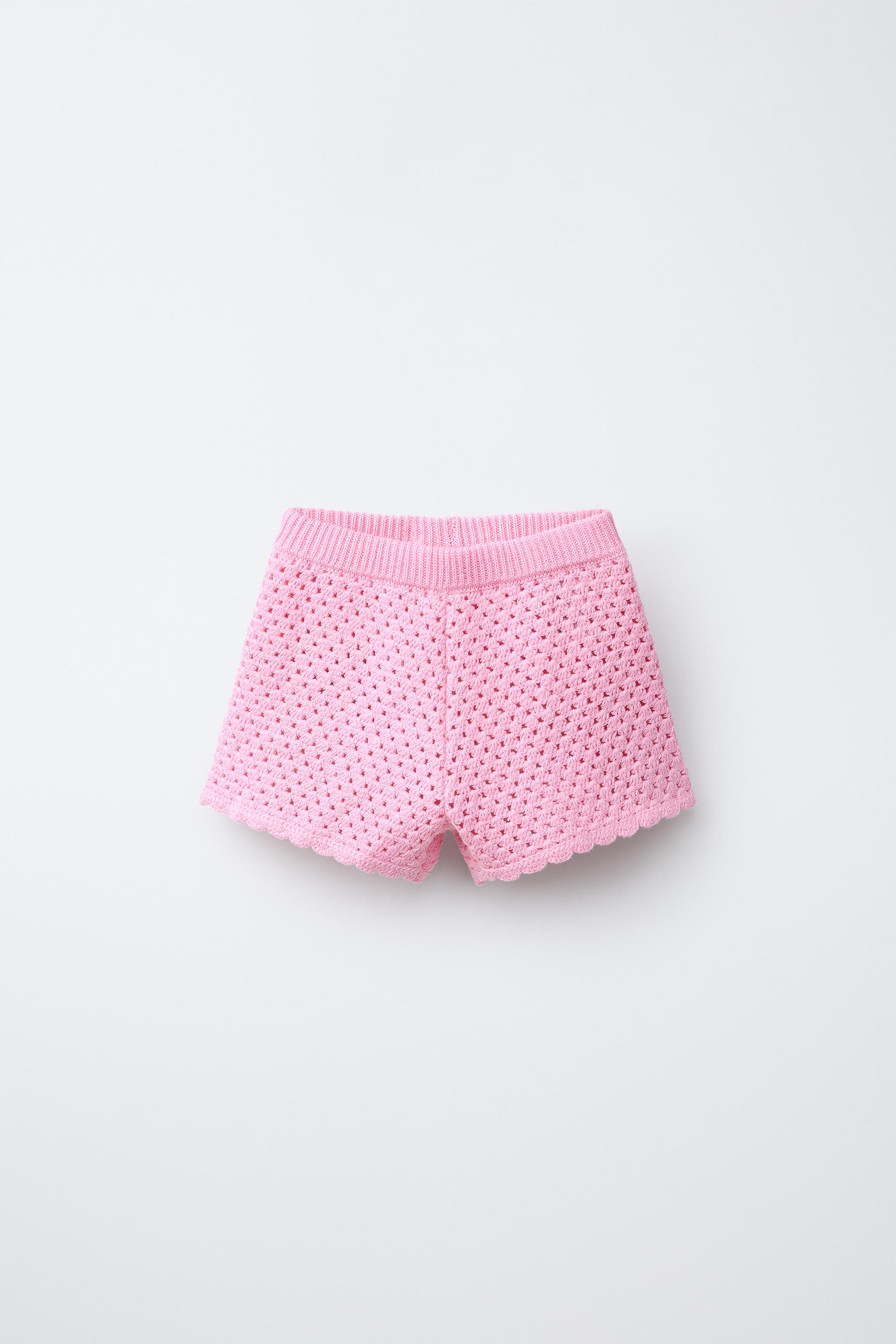 CROCHET KNIT SHORTS WITH FISH EMBROIDERY - Pink | ZARA United States
