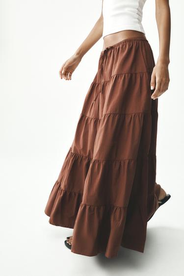 SAIA COMPRIDA COM PREGAS - Marrom-chocolate da Zara