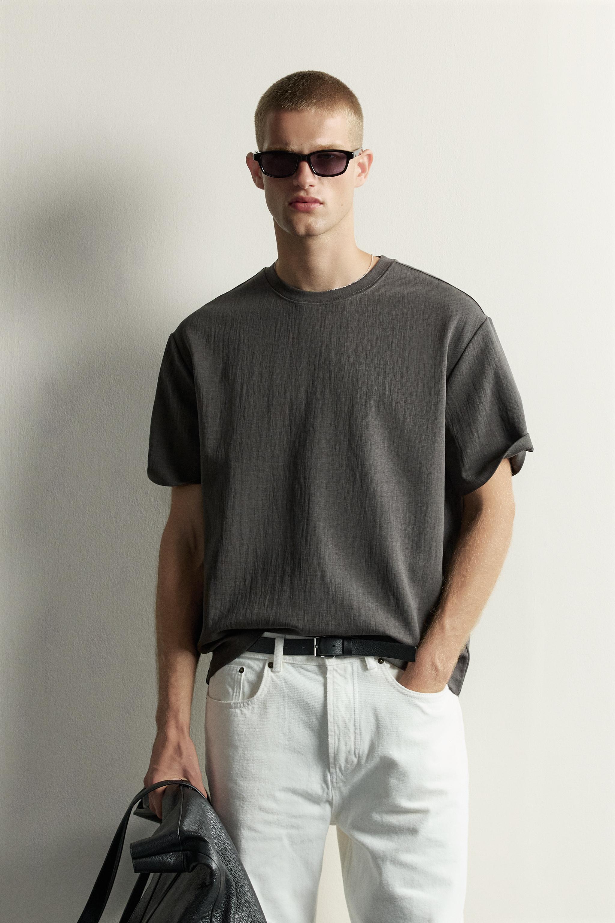Мужские футболки Zara TEXTURED RELAXED FIT T-SHIRT — фото 2