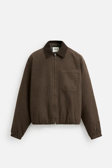 CONTRAST COLLAR CANVAS JACKET - Brown by Zara - Image 0