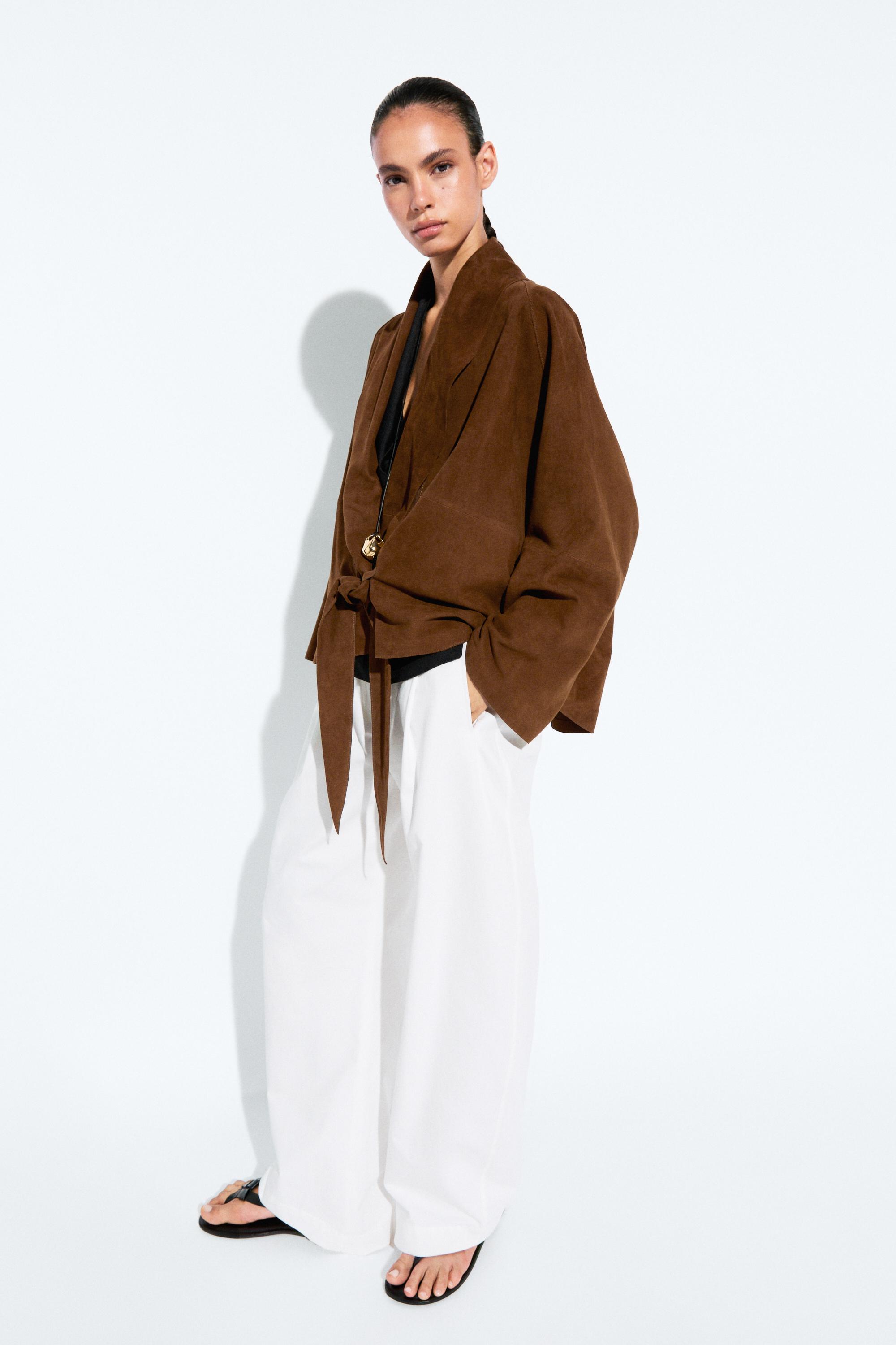 Suede leather wrap kimono - Mink marl | ZARA United States