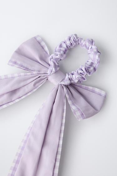 GINGHAM CHECK BOW SCRUNCHIE - Lilac by Zara - Image 2