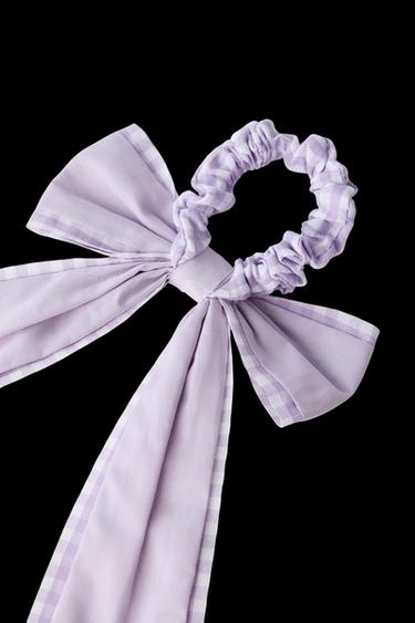 GINGHAM CHECK BOW SCRUNCHIE - Lilac by Zara