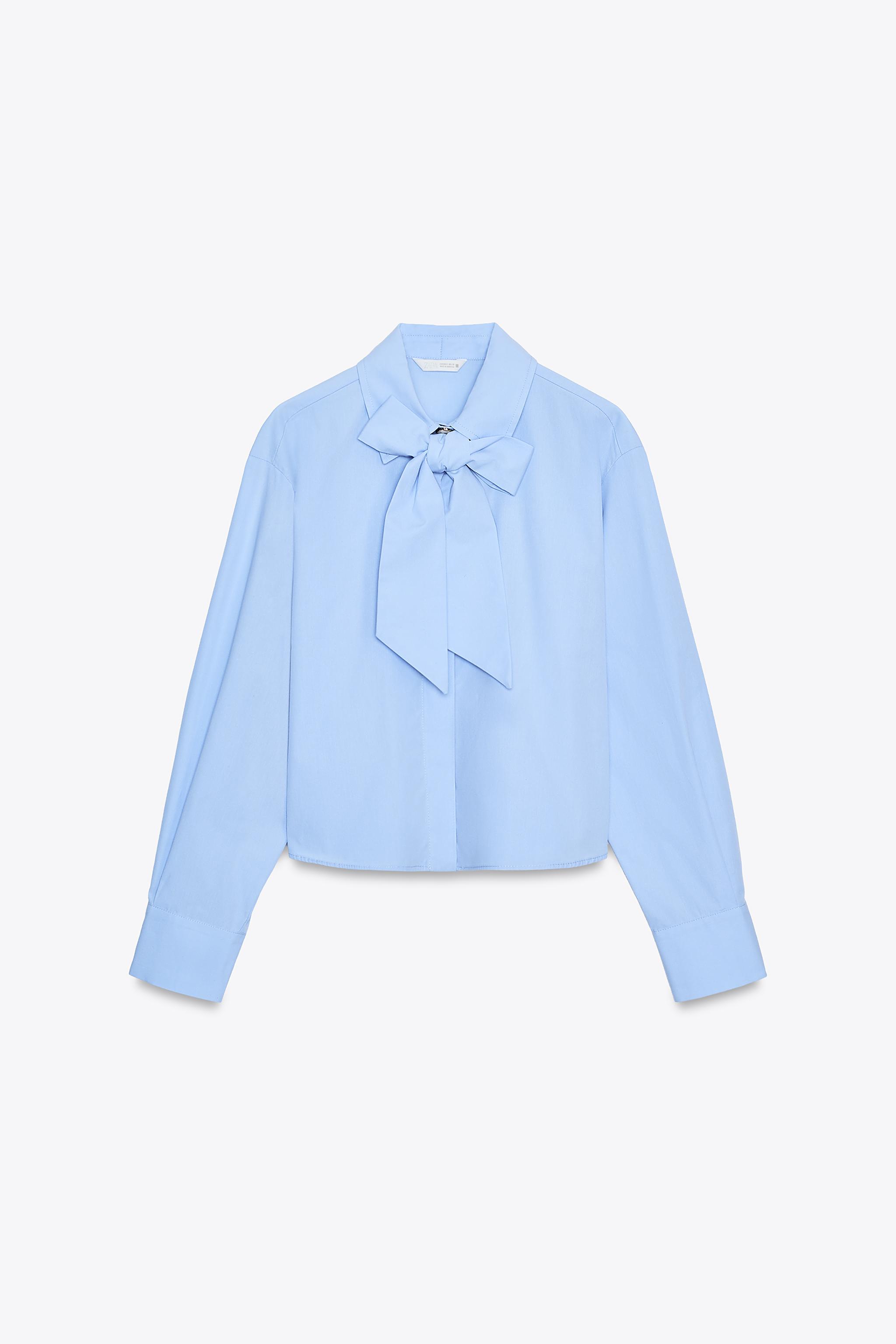 CAMISA COM LAÇO - Azul-celeste | ZARA Brasil