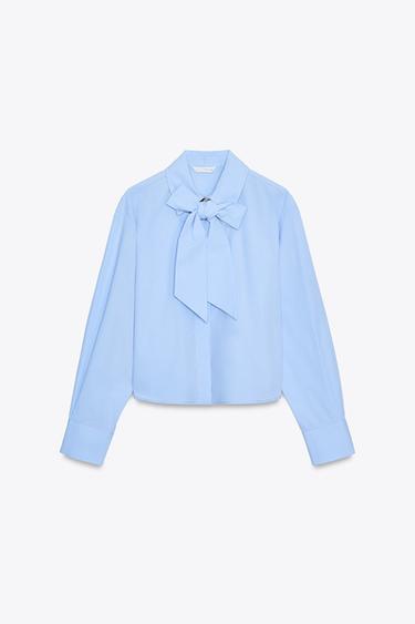 SHIRT WITH BOW - Sky blue by Zara