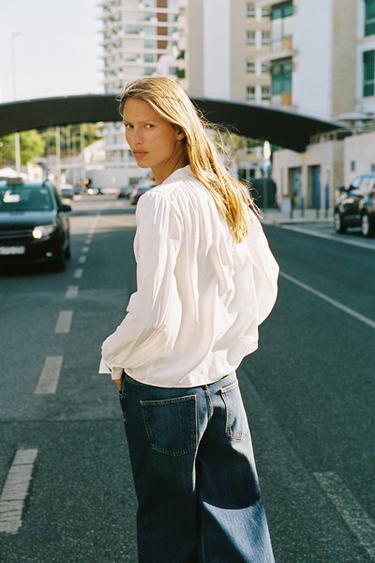 SHIRT WITH SHOULDER PADS - Oyster-white by Zara - Image 1