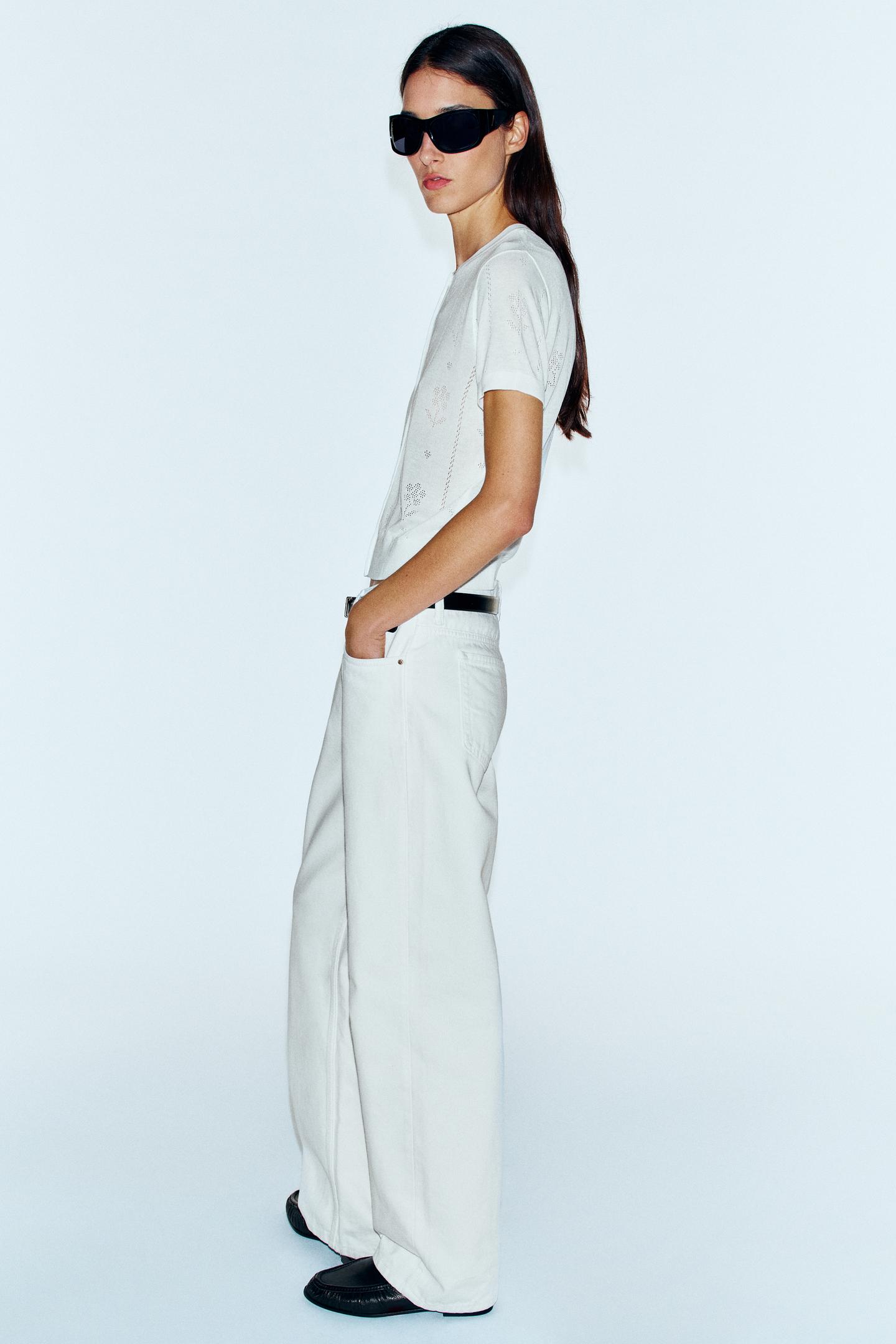 Женские свитеры Zara Short-Sleeve Floral Cardingan, цвет: Белый — фото 5