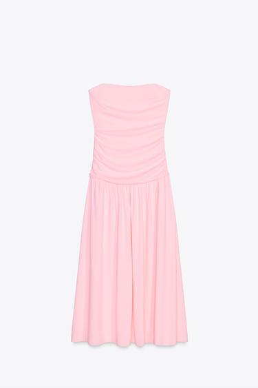 فستان دون حمالات بزمات - وردي باستيل الخاص بـ Zara