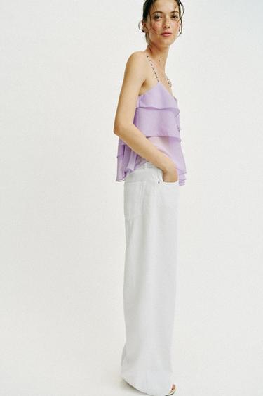 RUFFLED BEADED STRAP TOP - Lilac by Zara - Image 2