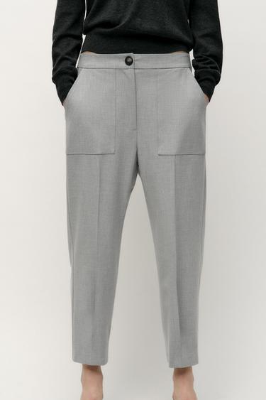 CARROT FIT PLEATED ANKLE-GRAZER TROUSERS - Grey marl by Zara - Image 1