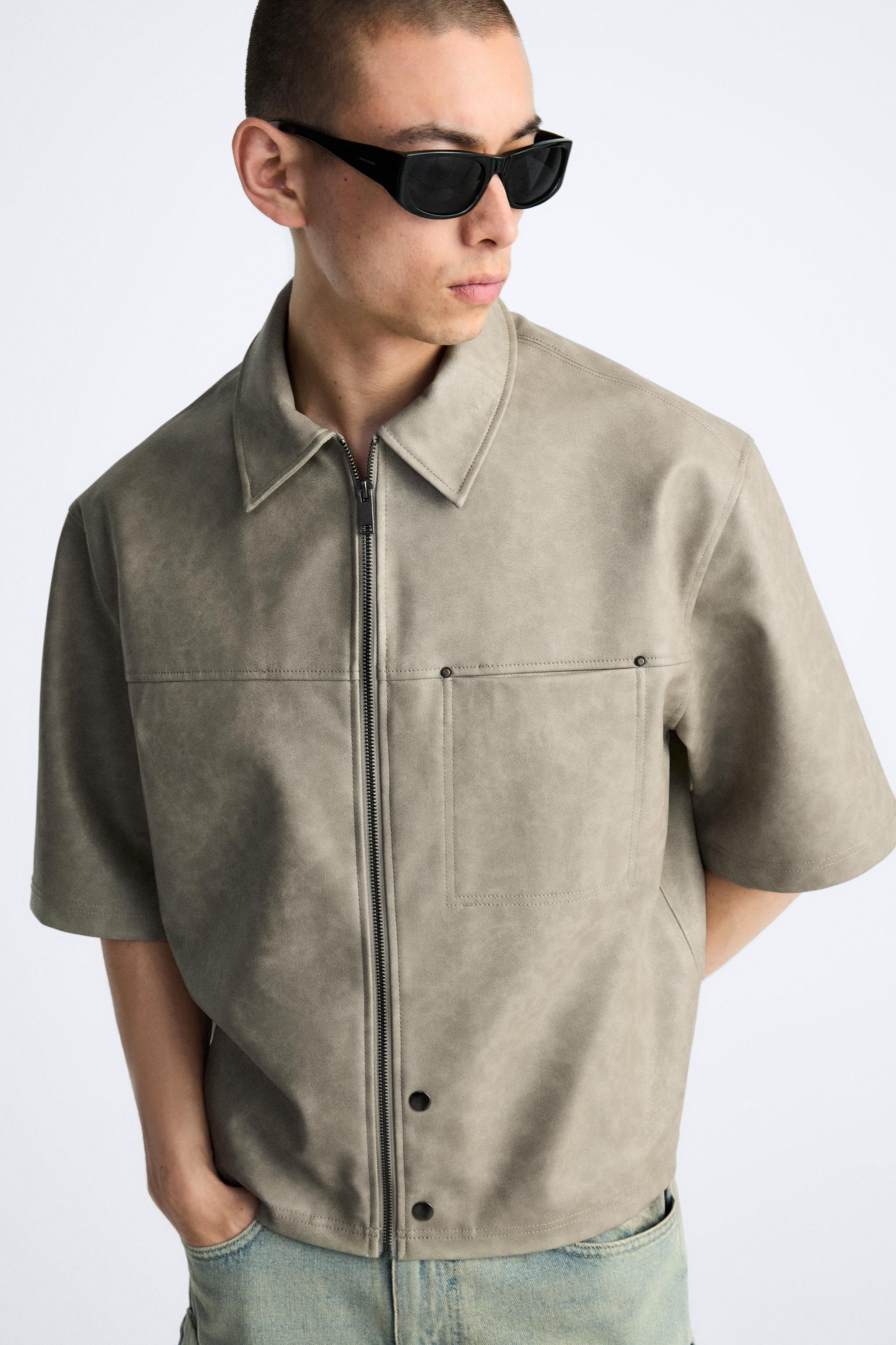 ZARA グラデーションフェイクレザーシャツジャケット L