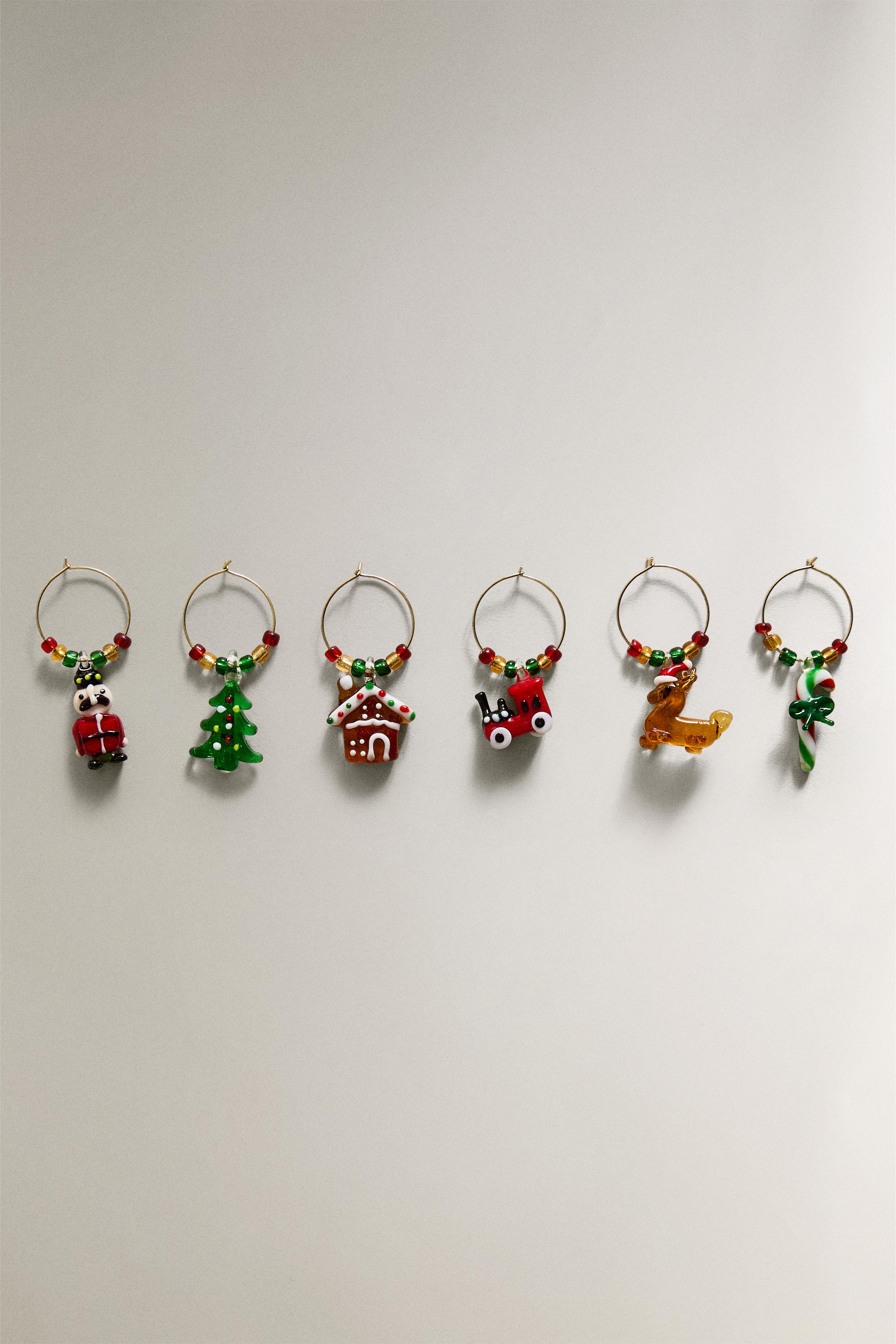 LOT DE MARQUE-VERRES DE NOËL EN VERRE (LOT DE 6)