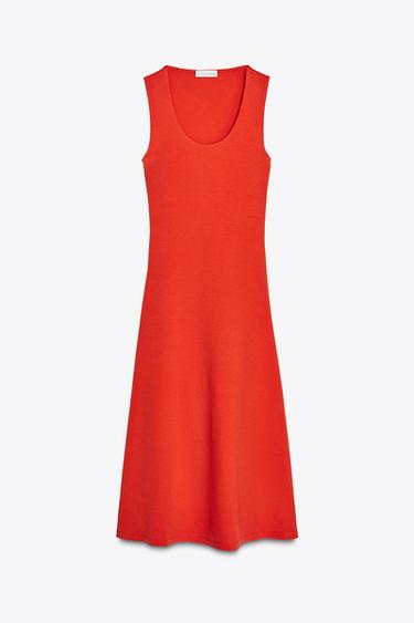 ROBE MI-LONGUE INTERLOCK - Rouge / Orange de Zara