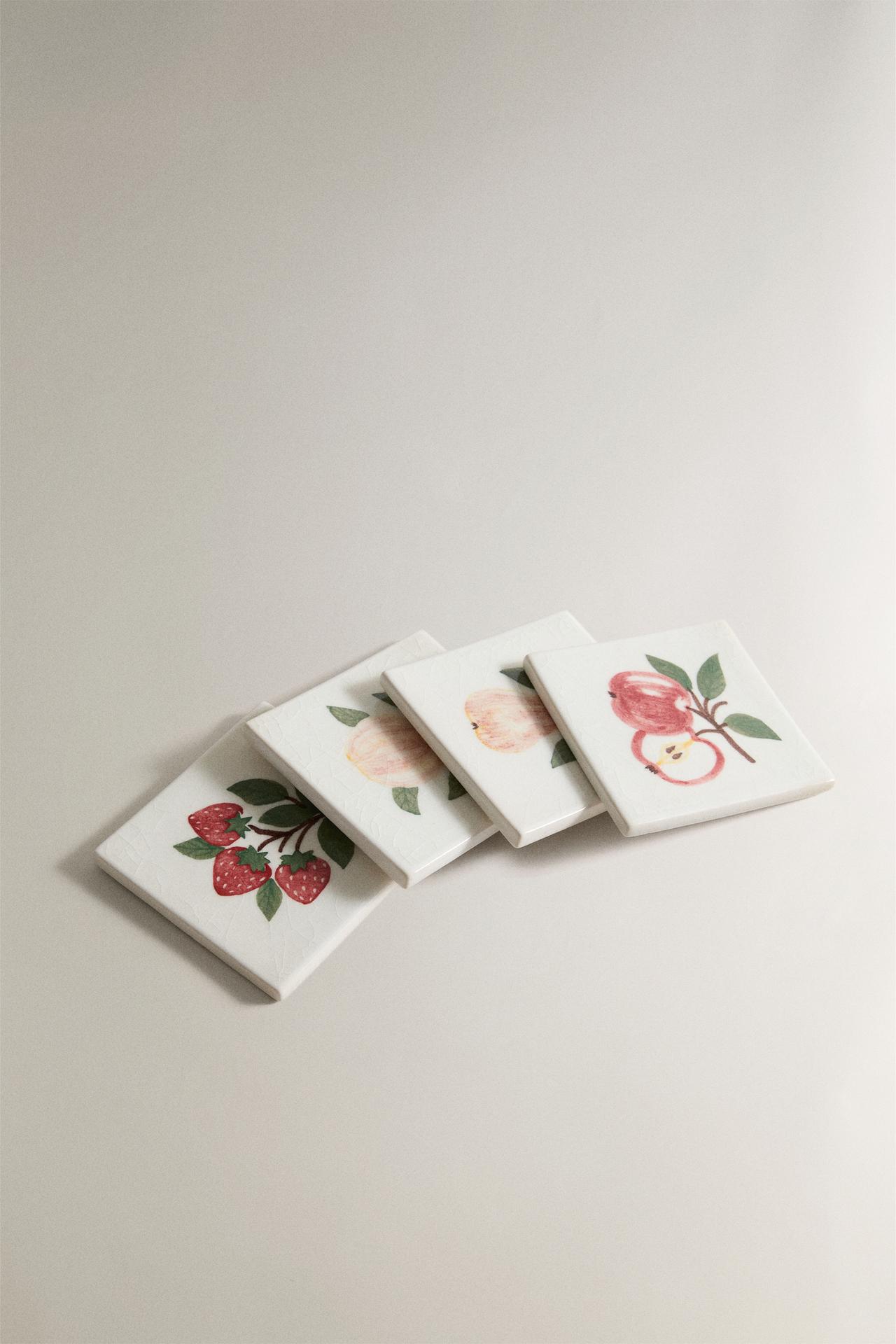 FRUIT STONEWARE COASTERS (PACK OF 4) — Green