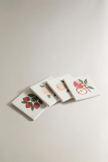 PACK OF FRUIT STONEWARE COASTERS (PACK OF 4) - Green by Zara - Image 1