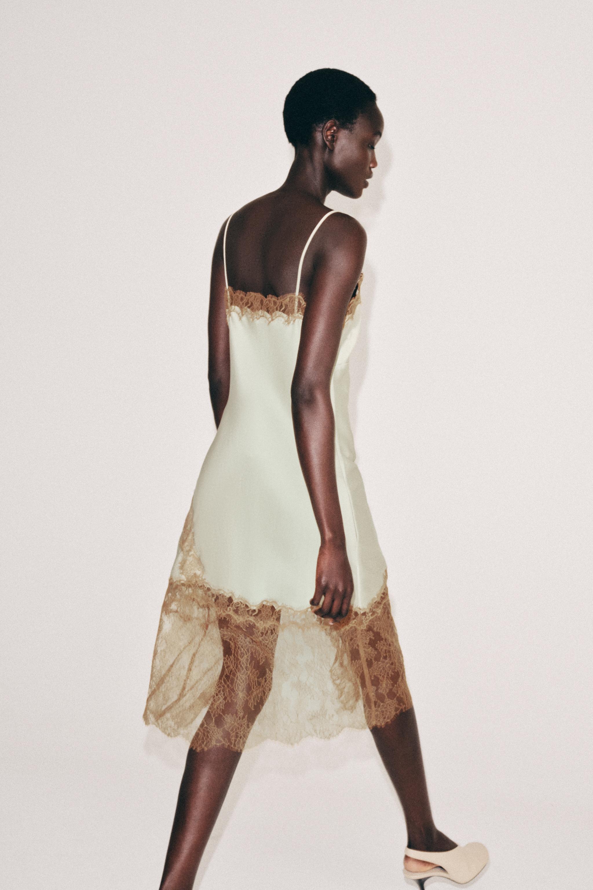 ZW COLLECTION LACE SLIP DRESS - Sea green | ZARA United States ZW COLLECTION LACE SLIP DRESS - Sea green | ZARA United States