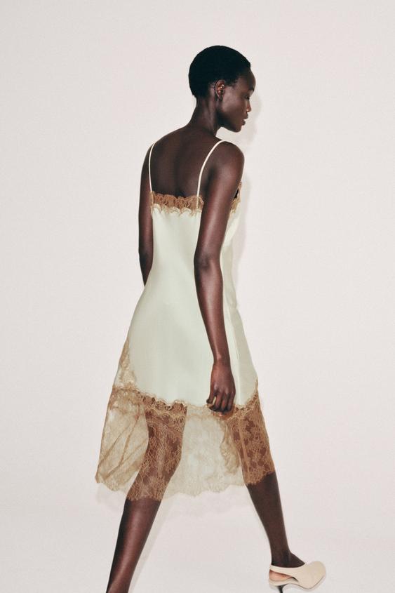 zara lace camisole dress ZW COLLECTION LACE CAMISOLE DRESS - Sea green