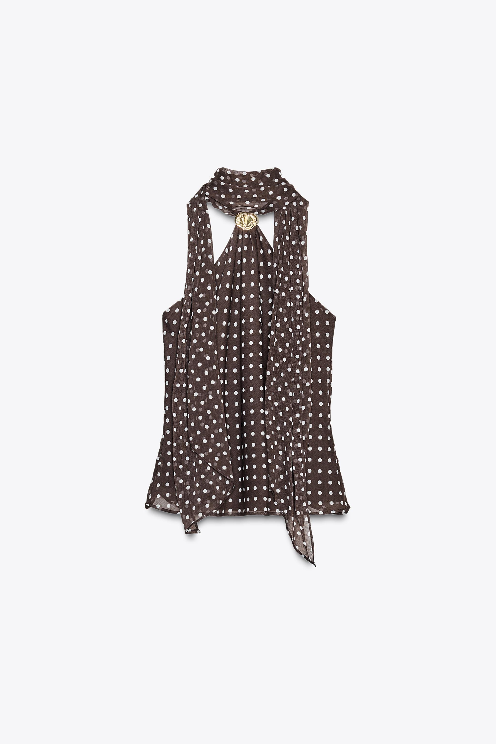 HARDWARE POLKA DOT HALTER TOP - Ecru / Brown | ZARA United States