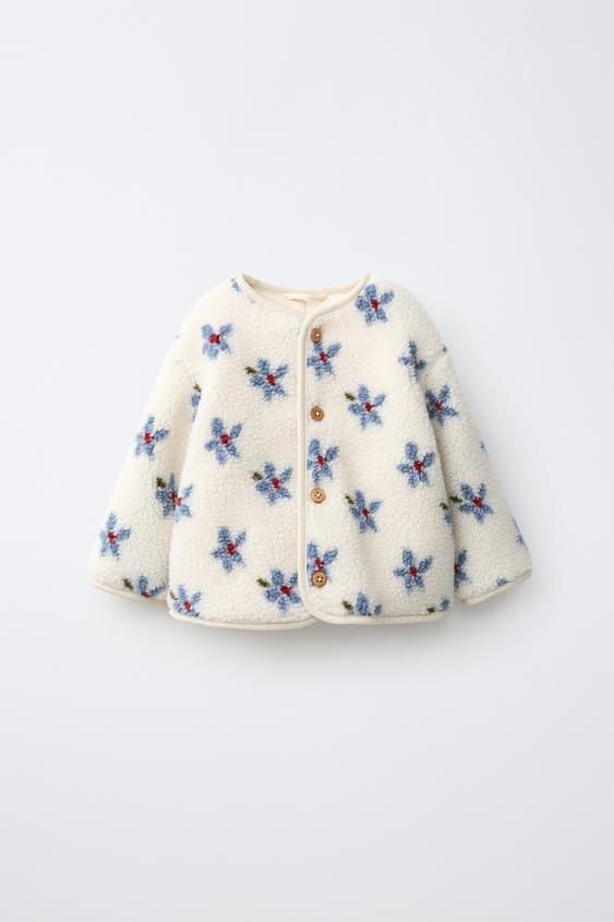 FAUX SHEARLING FLORAL JACKET - Ecru by Zara - Image 0