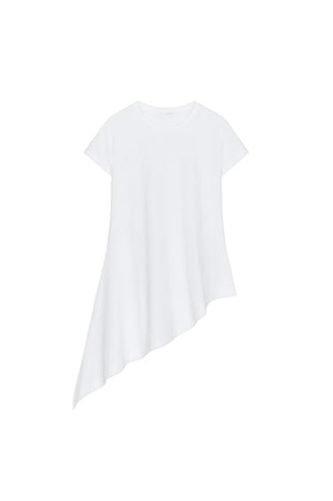ASYMMETRIC SHORT SLEEVE T-SHIRT - White by Zara