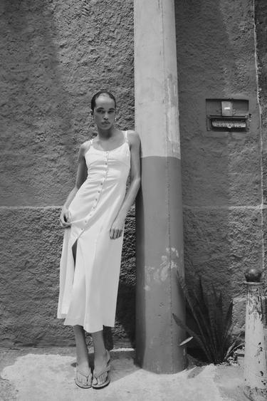 VESTIDO TIRANTES CON LINO LAZO - Crudo de Zara