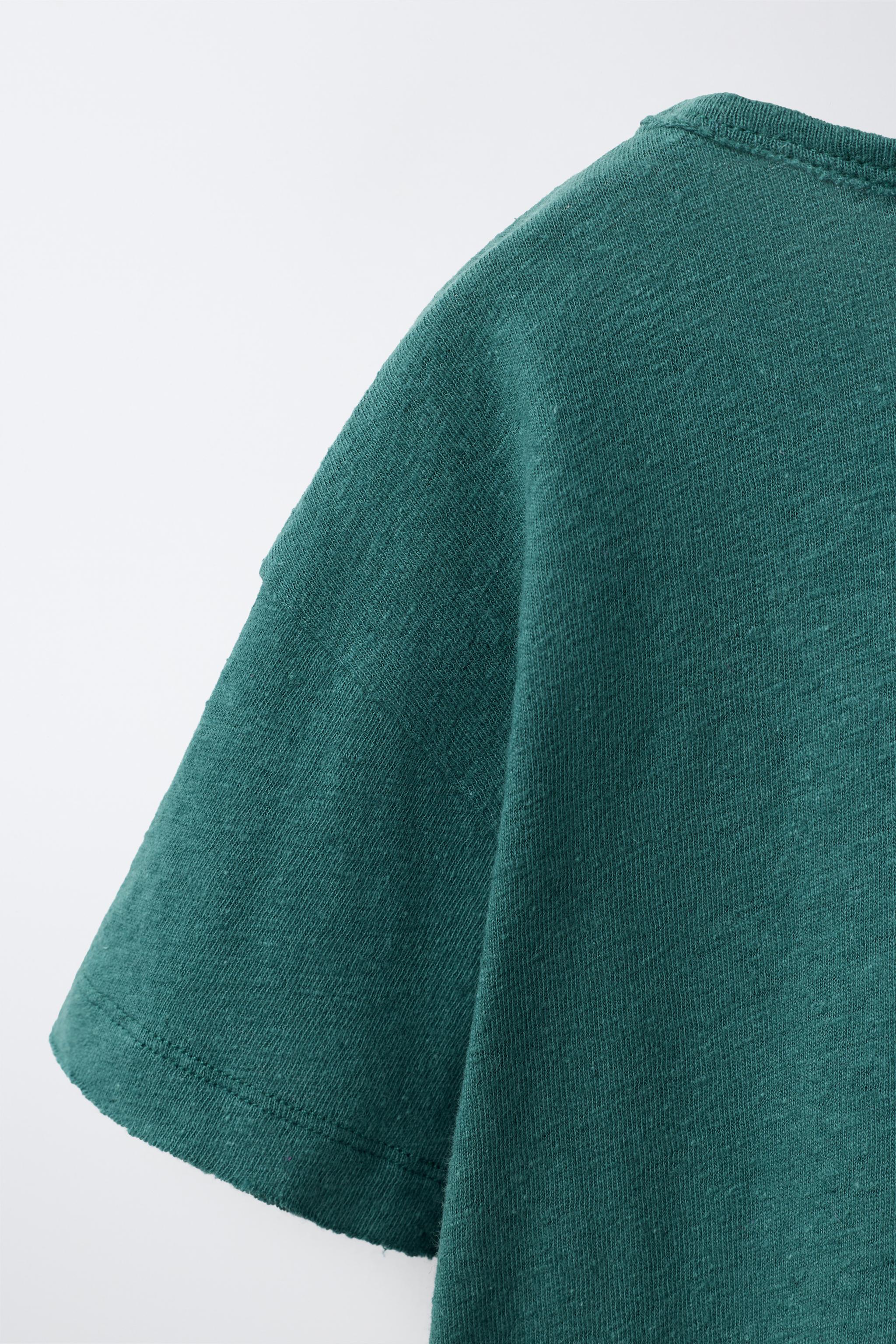 Детские футболки Zara COTTON LINEN BLEND T-SHIRT — фото 4